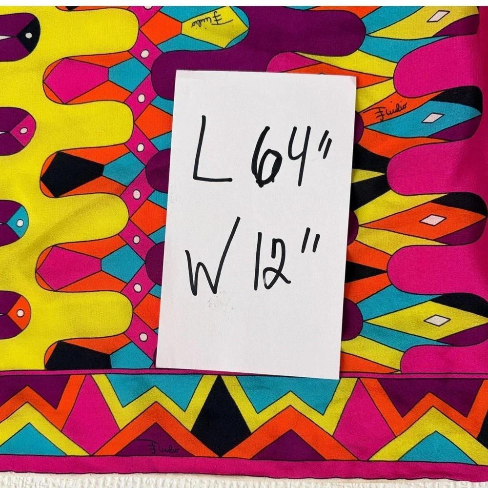 Emilio Pucci Vintage Silk Scarf Geometric Abstract Print 1970s OS Multicolor